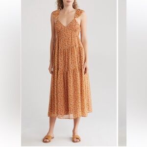 Madewell Floral Georgette Ruffle Sleeve Tiered Midi Dress